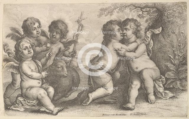 Jesus and St. John embracing, with Cherubs, 1646. Creator: Wenceslaus Hollar.