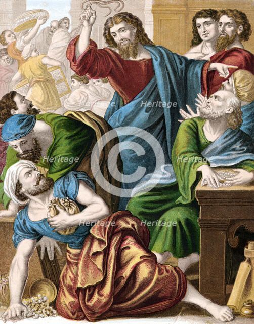 Jesus and the money changers, c1860. Artist: Anon