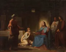 Jesus at the Home of Martha and Mary, c1858. Creator: Juan Antonio Vera Calvo