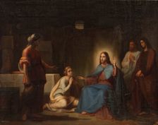 Jesus at the Home of Martha and Mary, c1858. Creator: Juan Antonio Vera Calvo