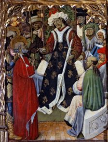 Jesus before Pilate table of the altarpiece of San Pedro de Pubol. Panel painting from the pa…