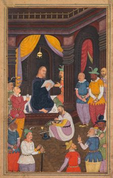 Jesus being portrayed by King Abgar’s painter, from a Mir’at al-quds..., 1602-1604. Creator: Unknown