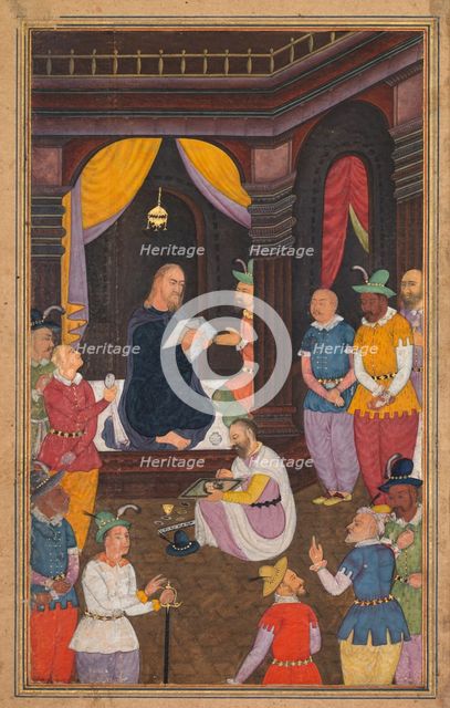 Jesus being portrayed by King Abgar’s painter, from a Mir’at al-quds..., 1602-1604. Creator: Unknown.