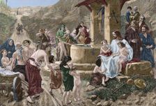 Jesus blessing the children, Gospel of Mark, Chapter X, late 19th century. Creator: Theodor Knesing