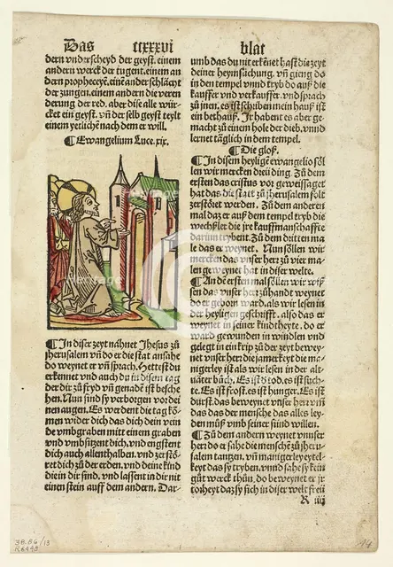 Jesus Foretelling the Destruction of Jerusalem from Spiegel menschlicher Behältnis..., 1929. Creators: Unknown, Johann Schönsperger the Elder, Wilhelm Ludwig Schreiber.