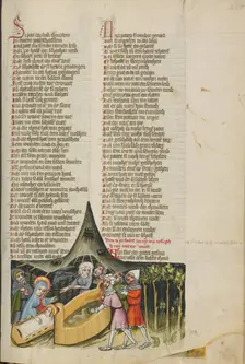 Jesus Healing the Wounds of the Robbed Merchants; Weltchronik, about 1400-1410. Creator: Unknown