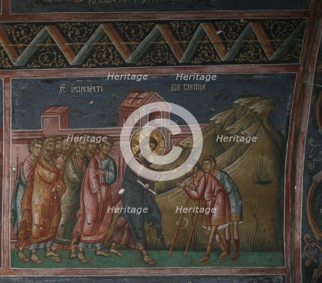 Jesus healing two blind men, 14th century. Artist: Anonymous  