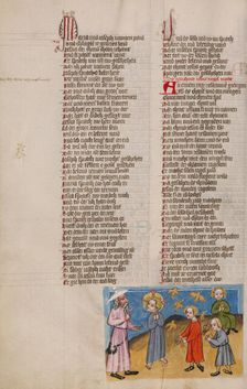 Jesus Making Birds from Clay; Weltchronik, about 1400-1410. Creator: Unknown