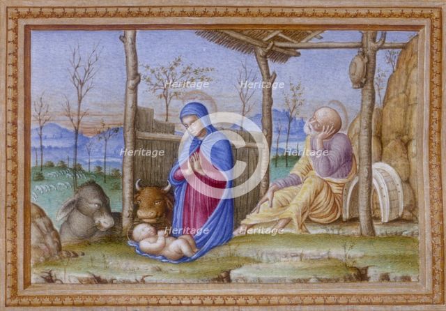 Jesus, Mary and Joseph in the stable, 15th century?  Creator: Unknown.