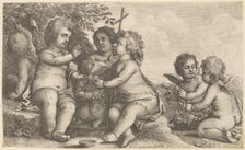 Jesus, St. John the Baptist and four cherubs, 1625-77. Creator: Wenceslaus Hollar