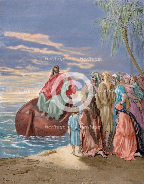 Jesus preaching in the Sea of Galilee, 19th century.  Creator: Hildebrand.