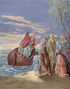 Jesus preaching in the Sea of Galilee, 19th century. Creator: Hildebrand