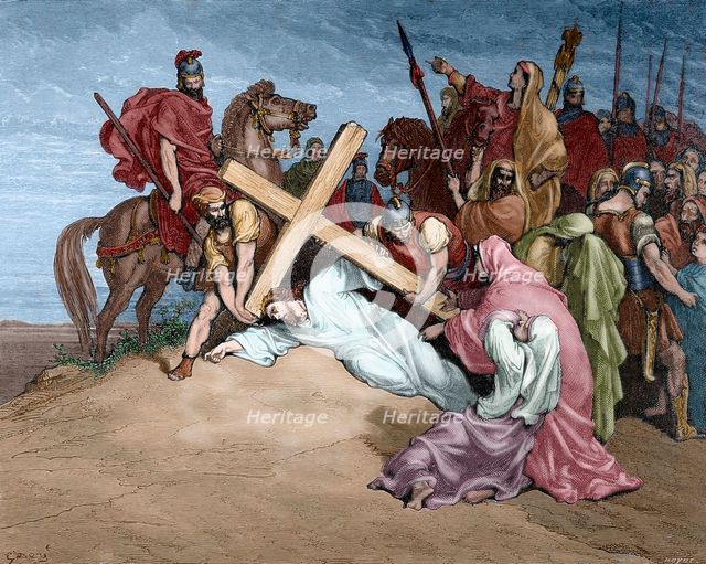 Jesus reaches the top of Calvary, mid-late 19th century. Creator: Jules Jean Marie Joseph Huyot.