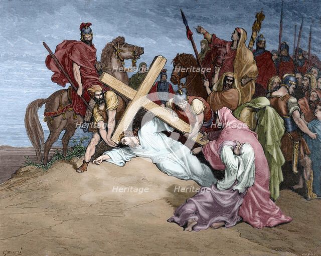 Jesus reaches the top of Calvary, mid-late 19th century. Creator: Jules Jean Marie Joseph Huyot.