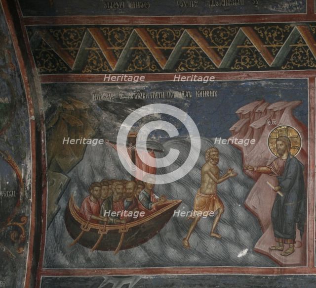 Jesus Walks on Water. Christ Rescuing Peter from Drowning, 14th century. Artist: Anonymous  