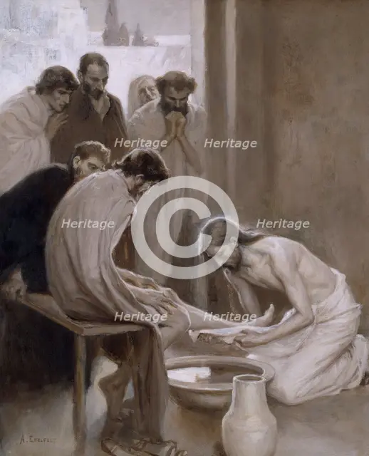 Jesus Washing the Feet of his Disciples, 1898. Creator: Albert Edelfelt.