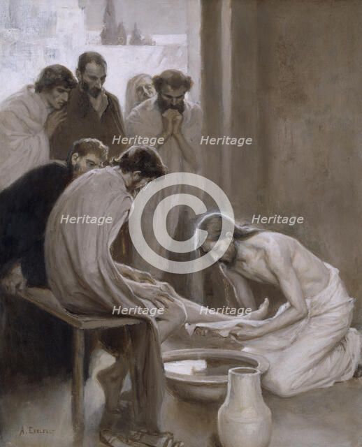Jesus Washing the Feet of his Disciples, 1898. Creator: Albert Edelfelt.