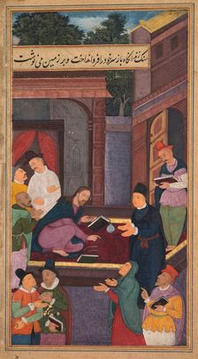 Jesus writes on the ground, from a Mirror of Holiness (Mir’at al-quds)..., 1602-1604. Creator: Unknown