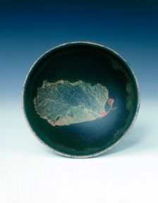 Jizhou stoneware bowl with skeleton leaf design, Southern Song dynasty, China, 12th century. Creator: Unknown