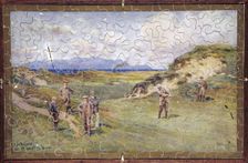 Jigsaw puzzle of golfers on Prestwick golf course, Scotland, c1914. Creator: Unknown