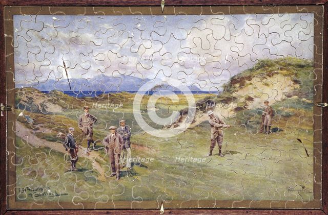 Jigsaw puzzle of golfers on Prestwick golf course, Scotland, c1914. Creator: Unknown.