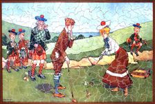 Jigsaw puzzle of golfers, Scottish, c1910-20