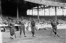 Jimmy Lavender, Ward Miller, Charlie Smith, Tommy Leach, Chicago NL, at Polo Grounds, NY, 1913. Creator: Bain News Service