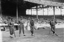 Jimmy Lavender, Ward Miller, Charlie Smith, Tommy Leach, Chicago NL, at Polo Grounds, NY, 1913. Creator: Bain News Service