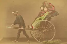Jinrikisha Carrying Two Japanese Ladies, 1897. Creator: Ogawa Kazumasa
