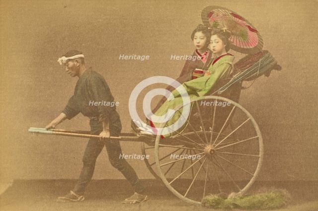 Jinrikisha Carrying Two Japanese Ladies, 1897. Creator: Ogawa Kazumasa.