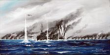 Jutland. Battle Cruisers Engaging German Navy, 1916. Creator: John Gibb Glendinning