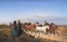 Jutlandic Peasants Bound for Home along with their Horses, 1870. Creator: Jorgen Sonne