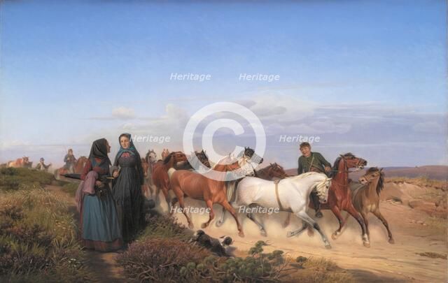 Jutlandic Peasants Bound for Home along with their Horses, 1870. Creator: Jorgen Sonne.