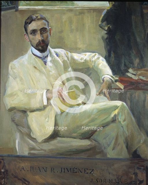 Juan Ramón Jiménez (1881-1958), Spanish poet, Nobel Prize for Literature 1956, copy of a oil pait…