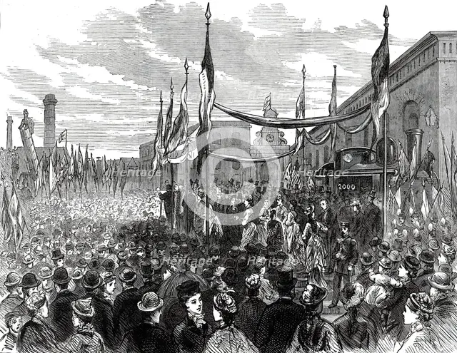Jubilee of the Railway Locomotive Factory Works at Crewe, 1876. Creator: Unknown.