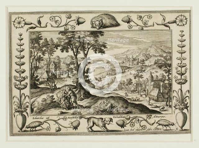 Judah and Tamar, from Landscapes with Old and New Testament Scenes and Hunting Scenes, 1584. Creator: Adriaen Collaert.