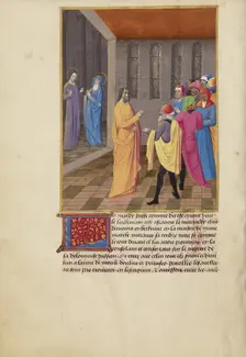 Judas Conspiring with the Jews and Christ Speaking to the Virgin, about 1480-1490. Creators: Master of Guillaume Lambert, Workshop of Master of Guillaume Lambert