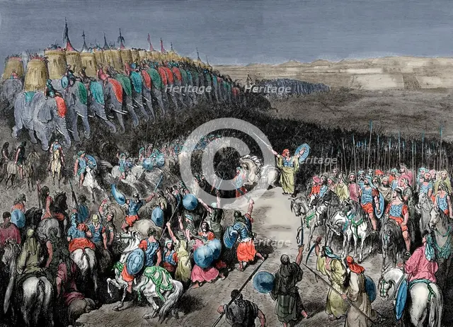 Judas Maccabeus before the army of Nicanor, Bible - Old Testament, Macc II, 15, 19th century.  Creator: Bapbant.