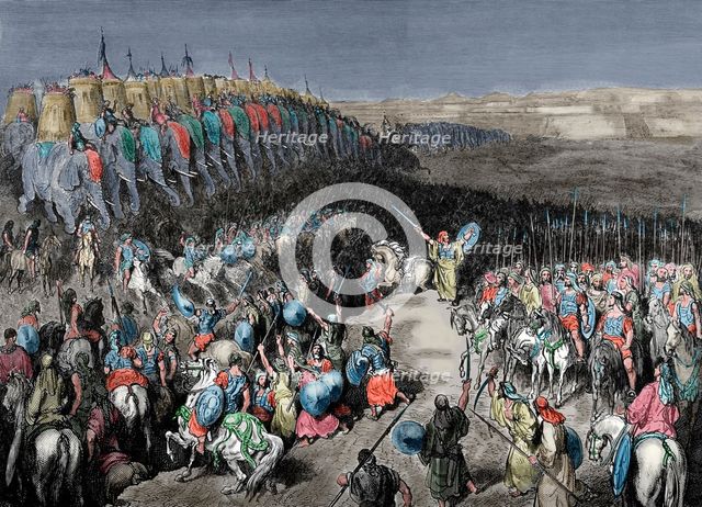 Judas Maccabeus before the army of Nicanor, Bible - Old Testament, Macc II, 15, 19th century.  Creator: Bapbant.