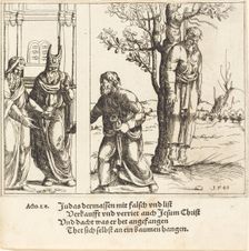 Judas Returns the Thirty Pieces of Silver, 1548. Creator: Augustin Hirschvogel