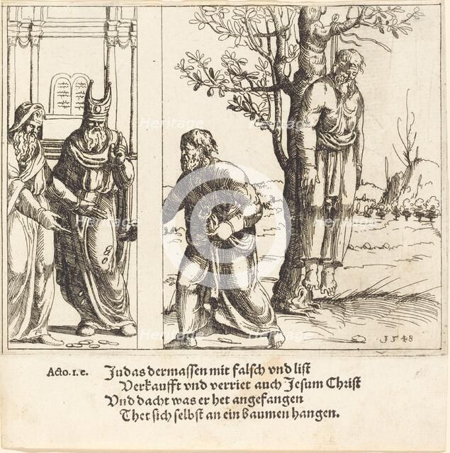 Judas Returns the Thirty Pieces of Silver, 1548. Creator: Augustin Hirschvogel.
