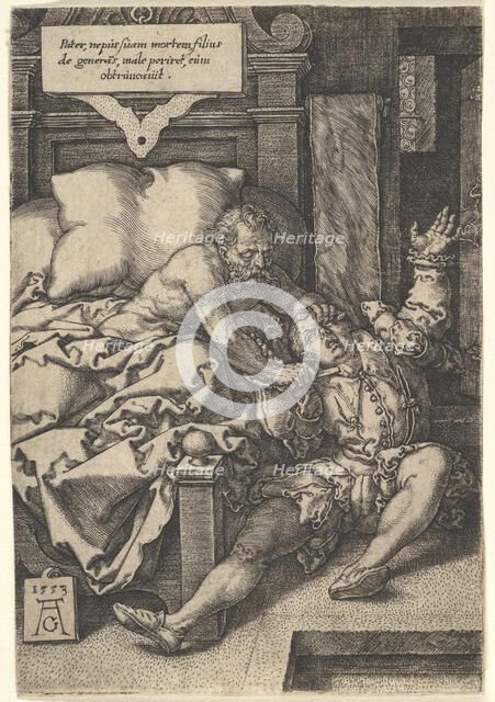 Judge Herkinbald Cutting the Throat of his Nephew, 1553. Creator: Heinrich Aldegrever.