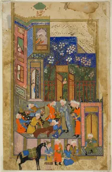 Judge (Qazi) of Hamadan in a Drunken State, a scene from the Gulistan of Sa'di, about 1550. Creator: Unknown