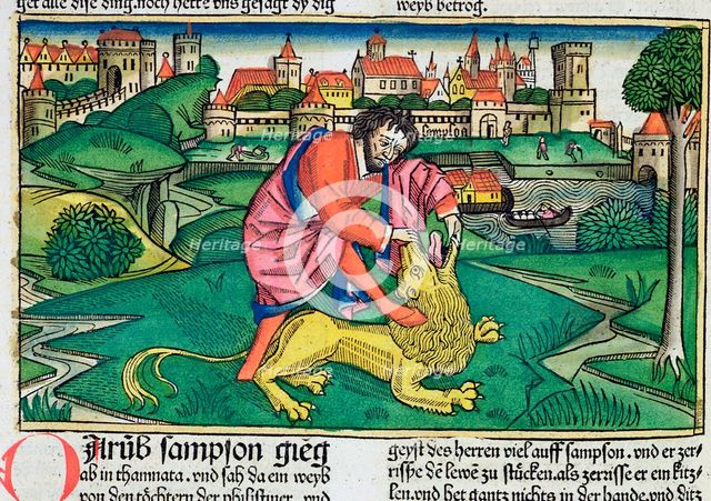 Judges 14:5-9: Samson slaying the lion. Creator: Unknown.