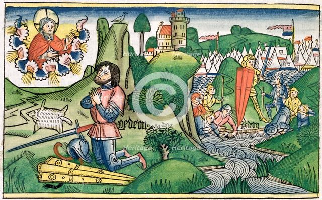 Judges 6:36: Gideon puts out the fleece. Creator: Unknown.