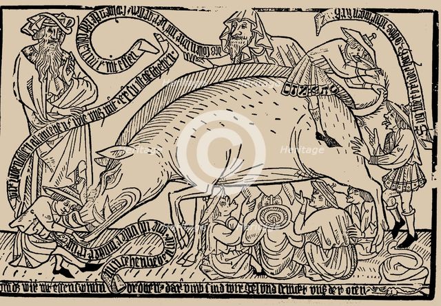 Judensau (Jews' sow), ca 1470. Creator: Anonymous.