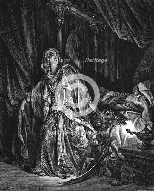 Judith about to cut off the head of Holofernes, 1866. Artist: Gustave Doré