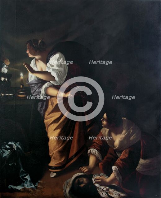 Judith and her maid Abra with the Head of Holofernes, c. 1647-1648. Artist: Gentileschi, Artemisia (1598-1653)