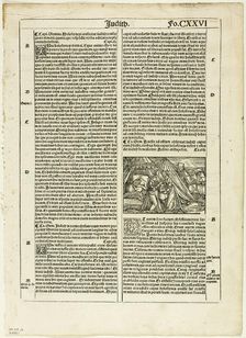 Judith and Her Maid Placing the Head of Holofernes in a Bag from Biblia latina, plate six..., 1937. Creator: Hans Springinklee