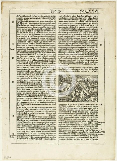 Judith and Her Maid Placing the Head of Holofernes in a Bag from Biblia latina, plate six..., 1937. Creator: Hans Springinklee.